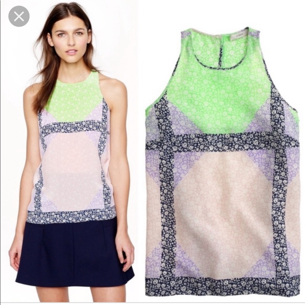 J crew silk neon windowpane tank size 4